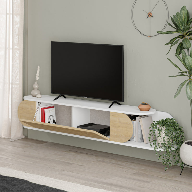 Mobile tv sospeso in legno con anta a ribalta design moderno ovale cm 180x30x30h - vari colori