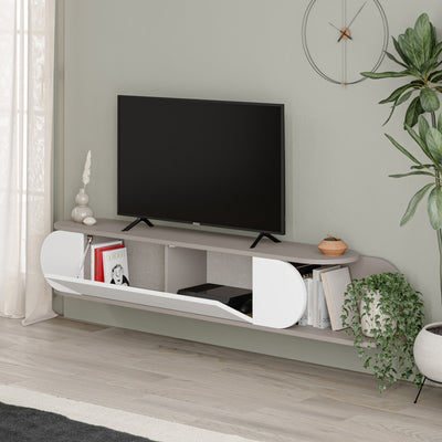 Mobile tv sospeso in legno con anta a ribalta design moderno ovale cm 180x30x30h - vari colori