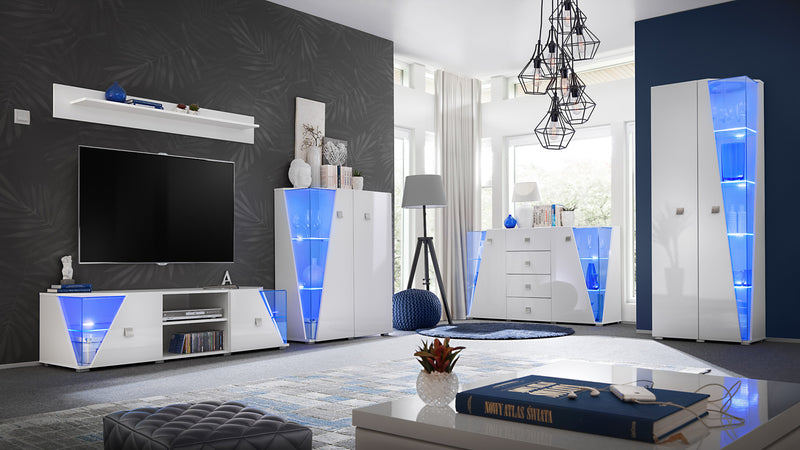 Silk - Mobile porta tv in legno e vetro con luci a led blu cm 150x50x48h