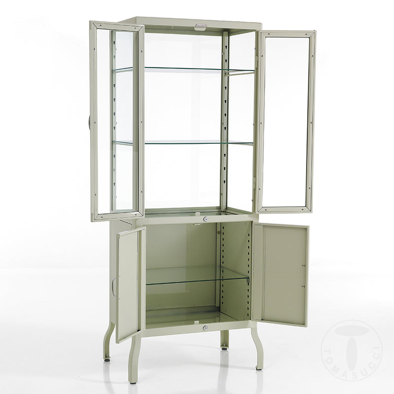 Vetrina alta 4 ante in acciaio laccato avorio con ripiani in vetro cm 72x45x171h