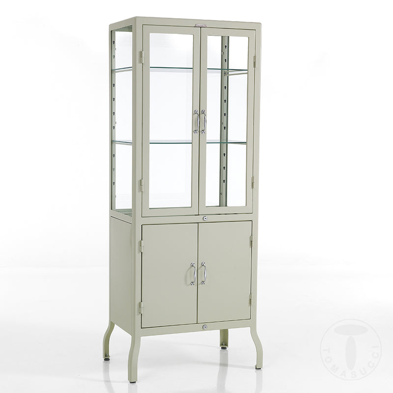 Vetrina alta 4 ante in acciaio laccato avorio con ripiani in vetro cm 72x45x171h
