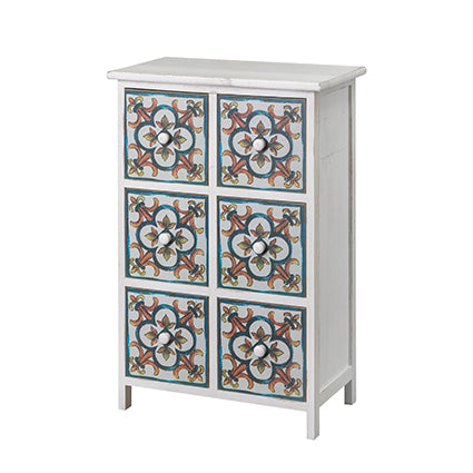 Cassettiera in legno vintage colore bianco 6 cassetti fantasia cm 48x28x72h