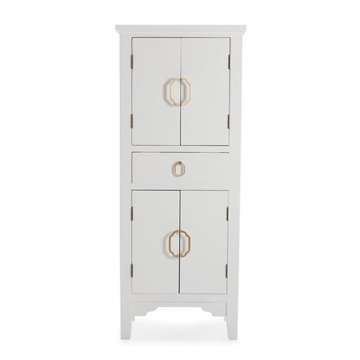 Mobiletto moderno con ante e cassetto in legno bianco maniglie dorate cm 48x25x122h