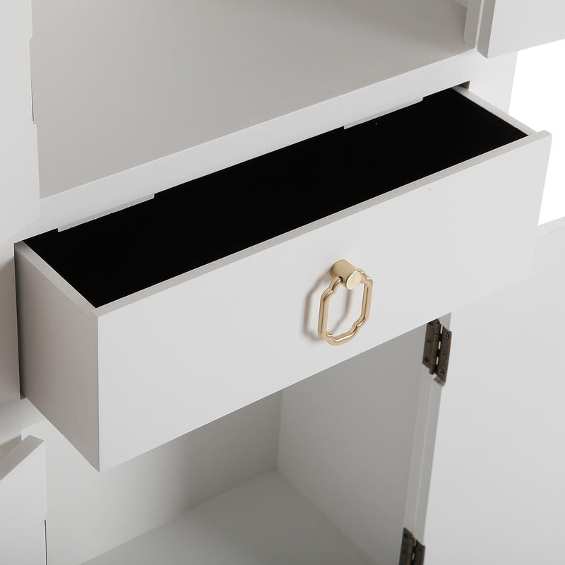 Mobiletto moderno con ante e cassetto in legno bianco maniglie dorate cm 48x25x122h