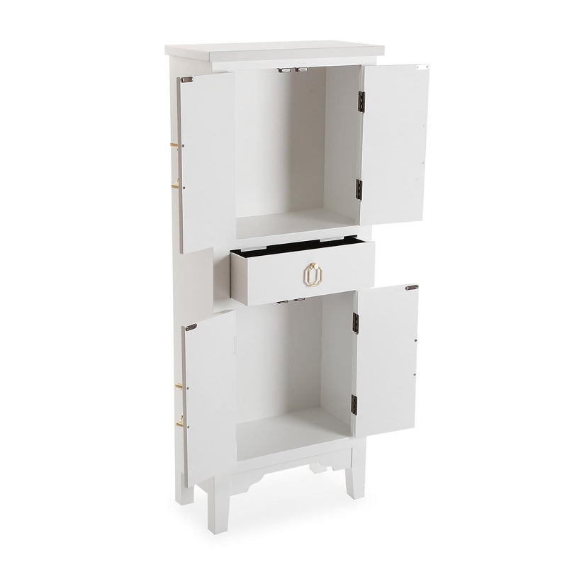 Mobiletto moderno con ante e cassetto in legno bianco maniglie dorate cm 48x25x122h