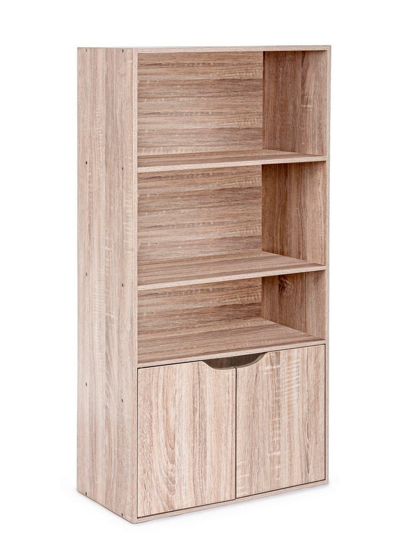 Mobiletto alto design moderno in legno 2 ante 3 ripiani colore naturale cm 59x29x120h