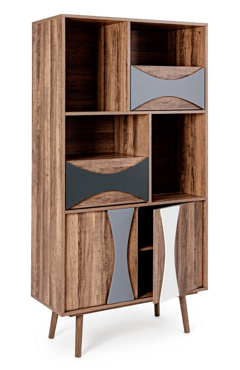 Mobiletto alto in legno con 2 ante 2 cassetti e vani stile vintage cm 80x35x158h