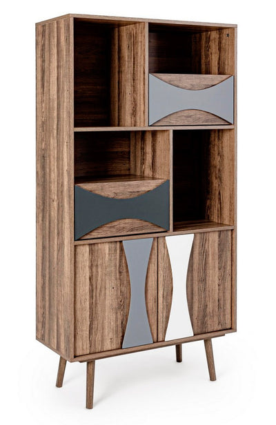 Mobiletto alto in legno con 2 ante 2 cassetti e vani stile vintage cm 80x35x158h