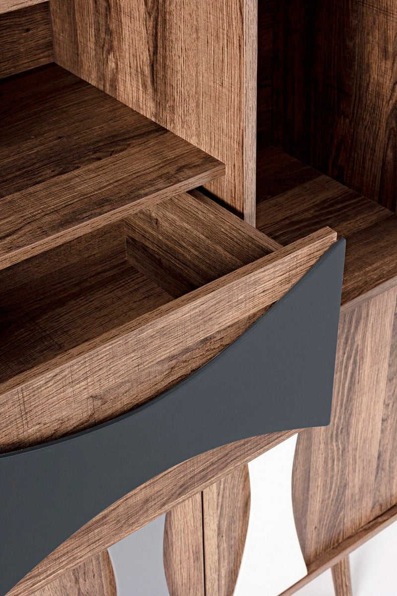 Mobiletto alto in legno con 2 ante 2 cassetti e vani stile vintage cm 80x35x158h