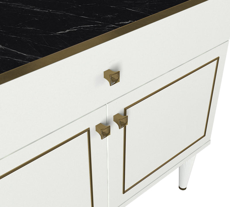 Mobiletto design a 2 ante con cassetto ripiano effetto marmo nero e oro cm 90x45x76h