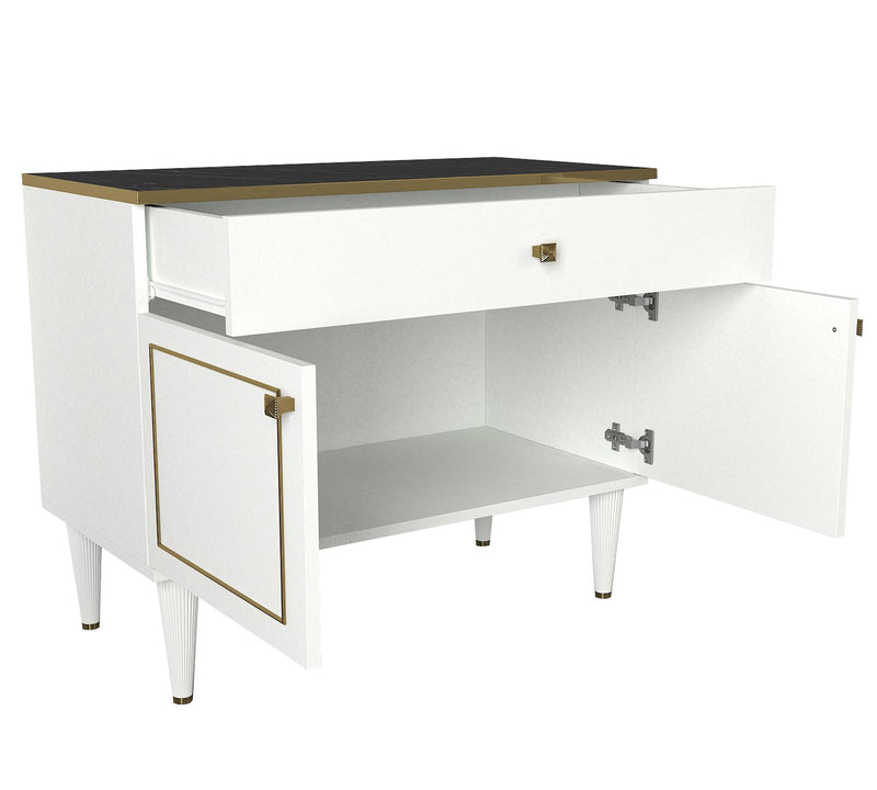 Mobiletto design a 2 ante con cassetto ripiano effetto marmo nero e oro cm 90x45x76h