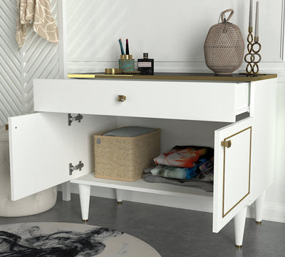 Mobiletto design a 2 ante con cassetto ripiano effetto marmo nero e oro cm 90x45x76h