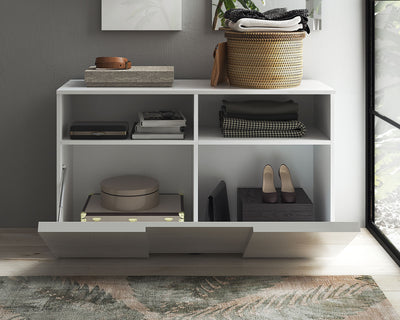 Yavari - Mobiletto basso panca da ingresso con anta a ribalta e vani bianco cm 91x36x51h