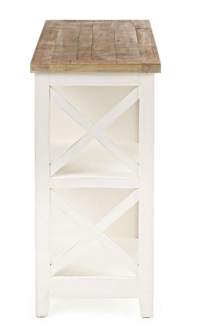 Mobiletto con cassetti ripiani e vani portabottiglie in legno bianco e naturale cm 82x36x77h
