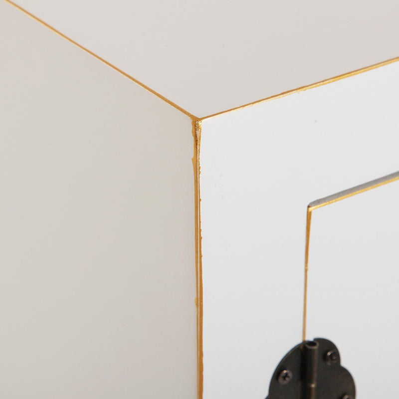 mobiletto living due cassetti e ante in legno biaco bordino colore oro