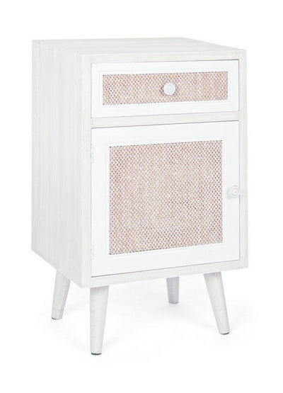 Mobiletto in legno colore bianco stile country con anta e cassetto cm 40x31x67h