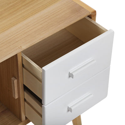Mobiletto moderno in legno bianco e naturale con anta e cassetti cm 64x30x64h