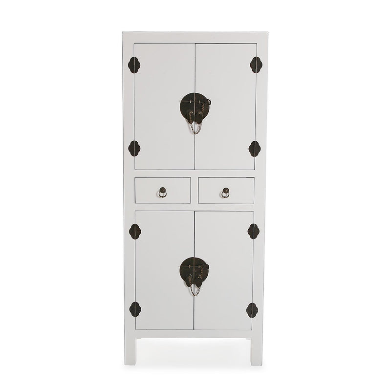 mobiletto living due cassetti e ante in legno biaco bordino colore argento