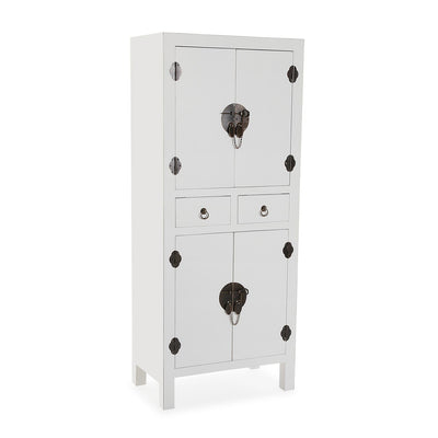 mobiletto living due cassetti e ante in legno biaco bordino colore argento