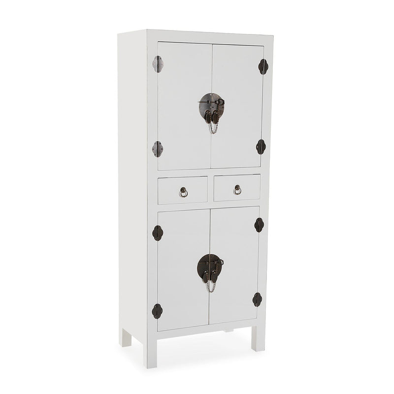 mobiletto living due cassetti e ante in legno biaco bordino colore argento