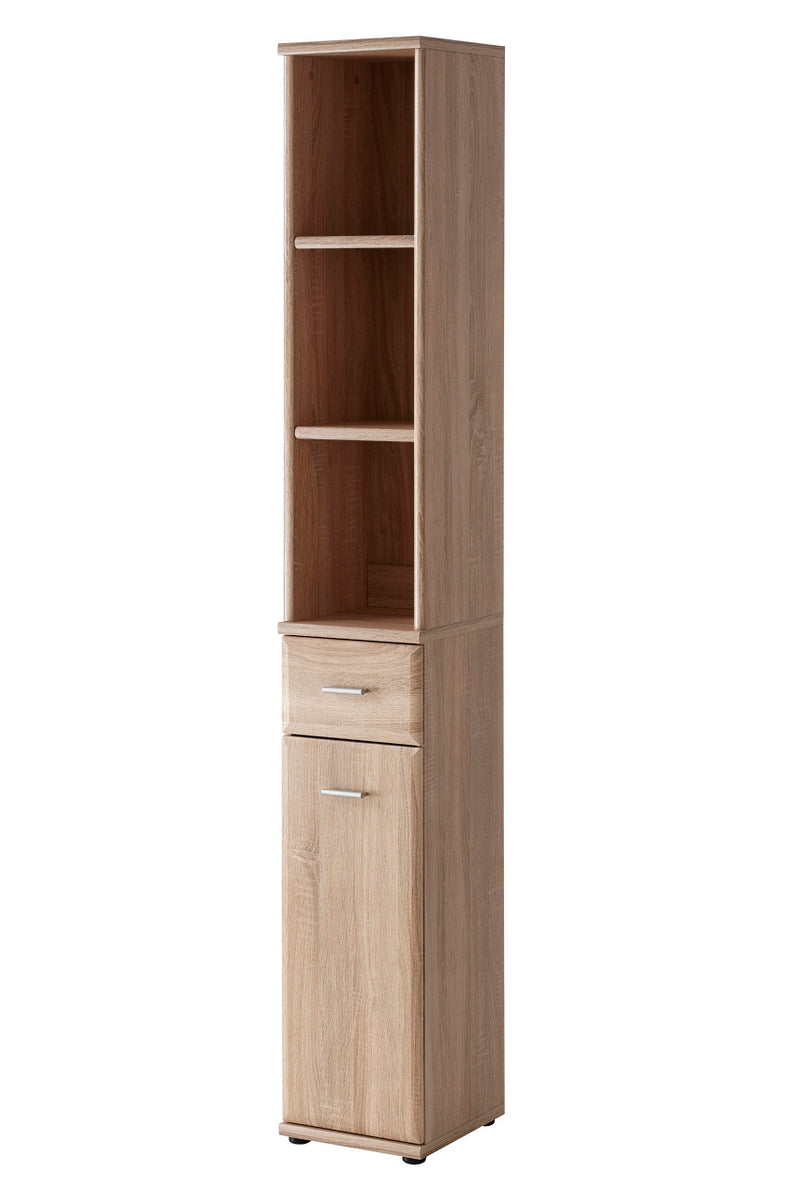 Mobiletto a colonna con ripiani anta e cassetto in legno cm 30x32x203h