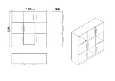 Mobiletto multiuso design quadrato a 6 ante per casa e ufficio in legno cm 120x38x122h