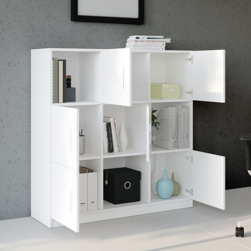 Mobiletto multiuso design quadrato a 6 ante per casa e ufficio in legno cm 120x38x122h