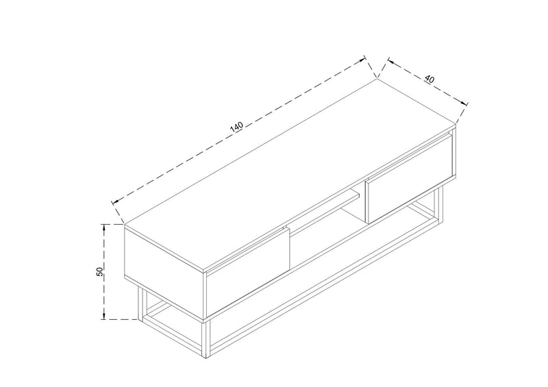 Mobiletto porta tv industrial in legno con gambe in metallo 2 cassetti cm 140x40x50h