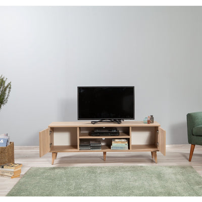 Mobile porta tv in legno a 2 ante e 2 vani a giorno design classico cm 140x40x50h