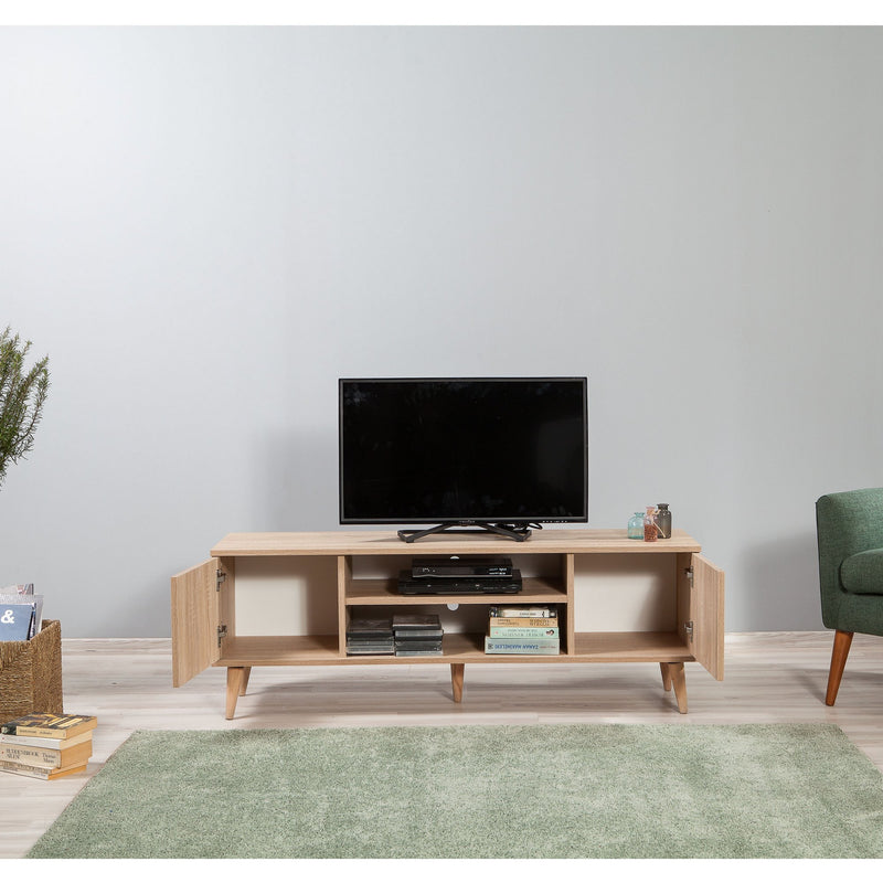 Mobile porta tv in legno a 2 ante e 2 vani a giorno design classico cm 140x40x50h