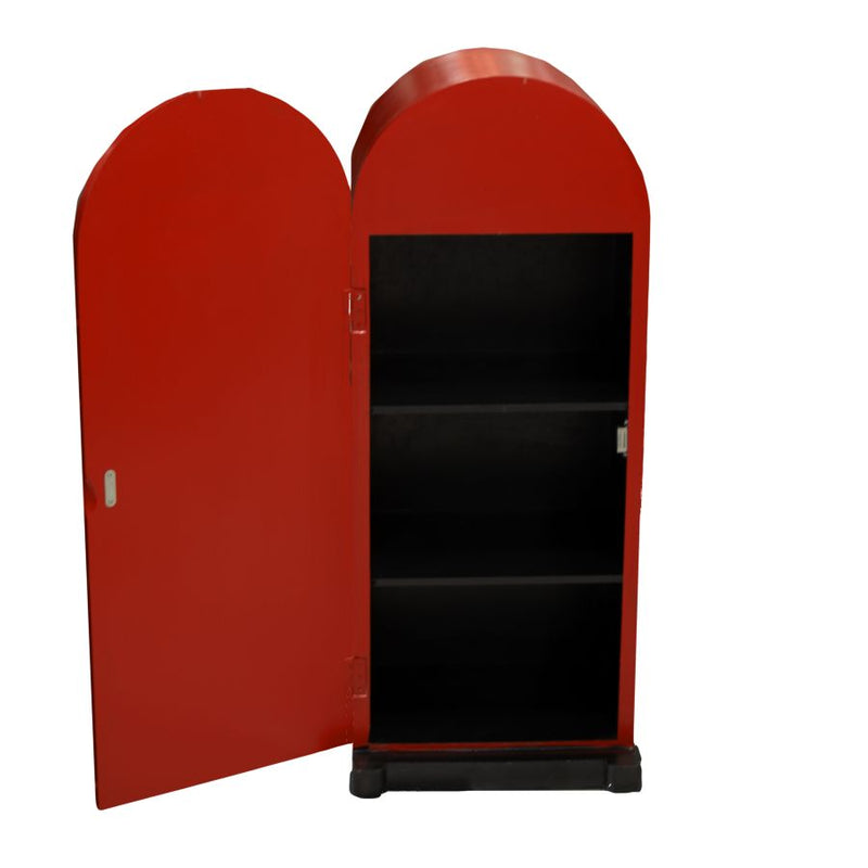 Mobiletto armadietto vintage in legno rosso modello juke box cm 37x30x88h