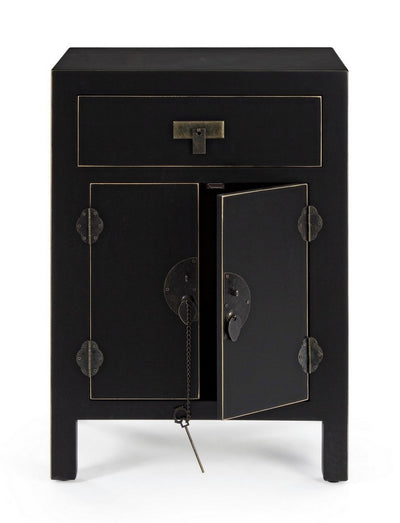 Mobiletto in legno colore nero con cassetto e ante bordino dorato cm 45x34x66h