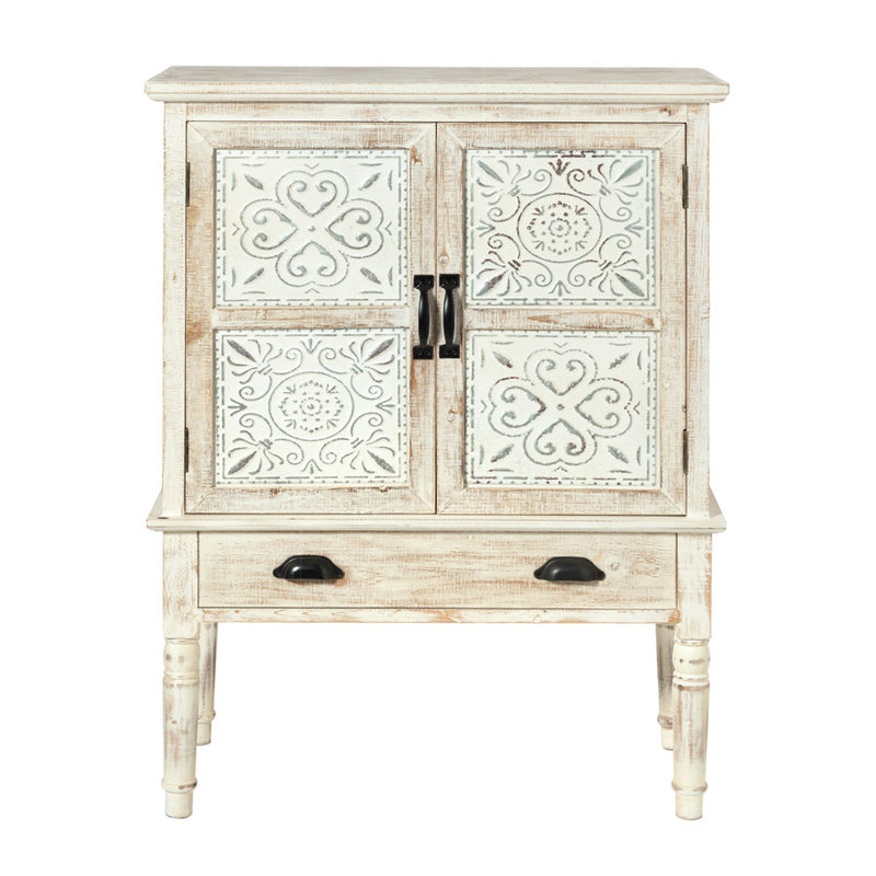 Mobiletto 2 ante e cassetto shabby in legno effetto invecchiato cm 80x36x105h