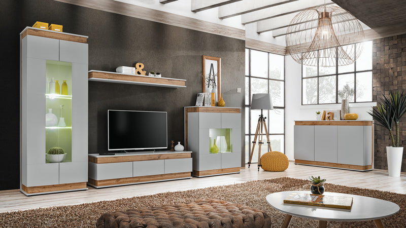 Gelsa - Mobile vetrinetta in legno con 2 ante e luci a led cm 90x40x111h