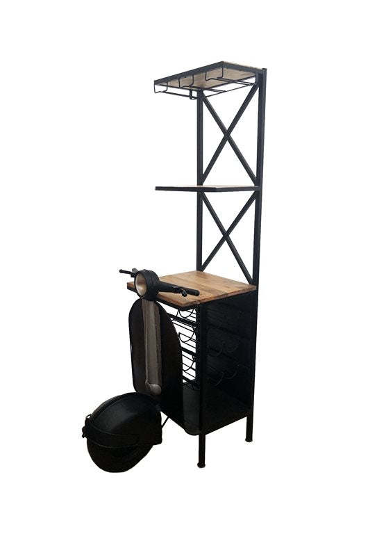 Mobile bar modello vespa con portabottiglie e porta bicchieri in metallo nero cm 46x96x183h