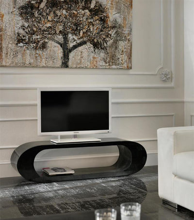 Porta tv design moderno in pietra fossile colore bianco cm 130x35x35h