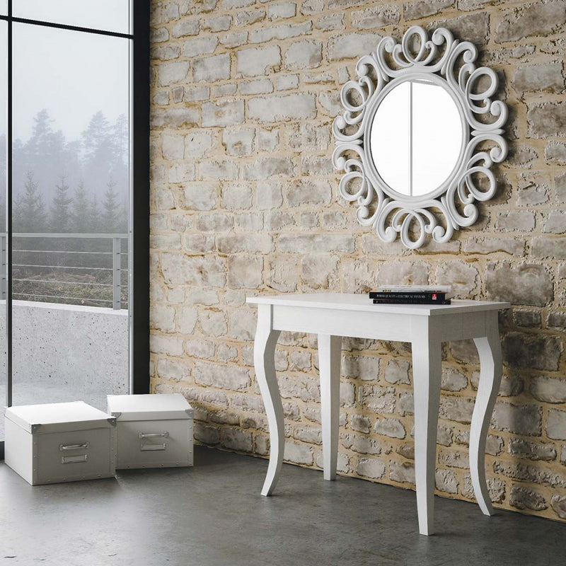 Olanda  - Tavolo consolle da ingresso moderna allungabile cm 90x47/307x77-Bianco poro aperto