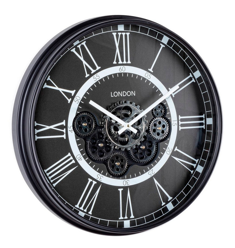 Orologio tondo da parete in acciaio colore nero con ingranaggi visibili cm Ø 54x7h