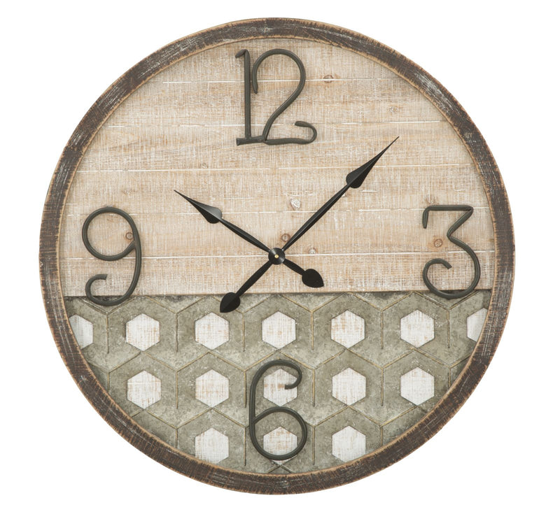 Orologio da appendere rotondo grande in ferro e legno cm Ø 80x3