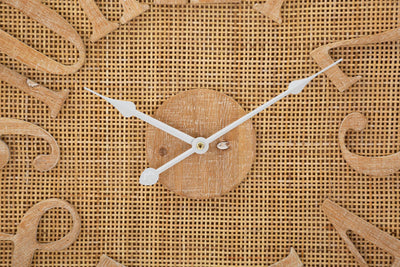 Orologio rotondo da parete per soggiorno in legno e rattan cm 60x4