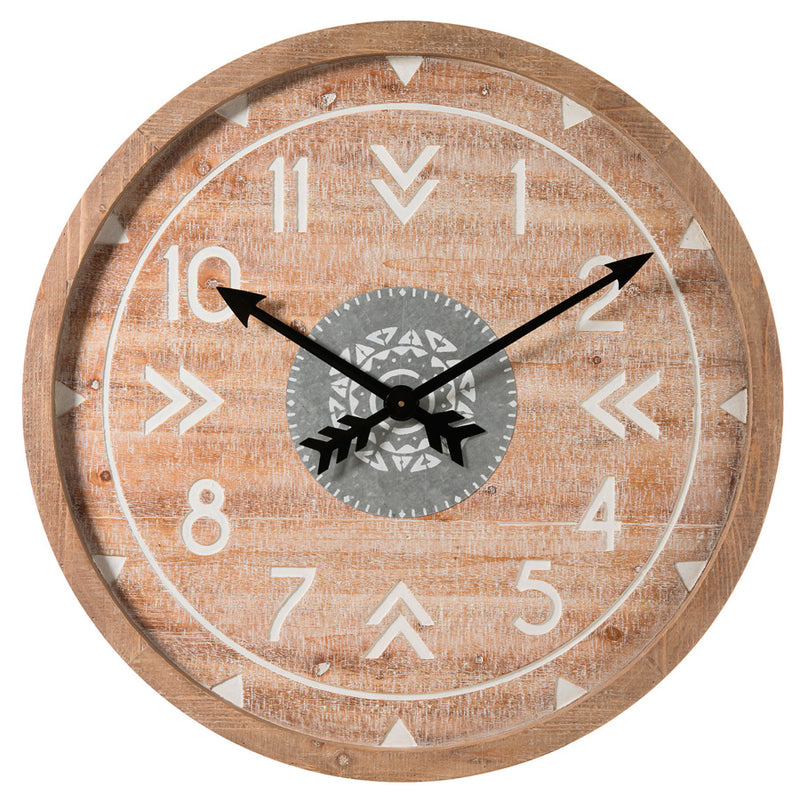 Orologio da parete tondo in legno naturale stile etnico cm Ø 85x5
