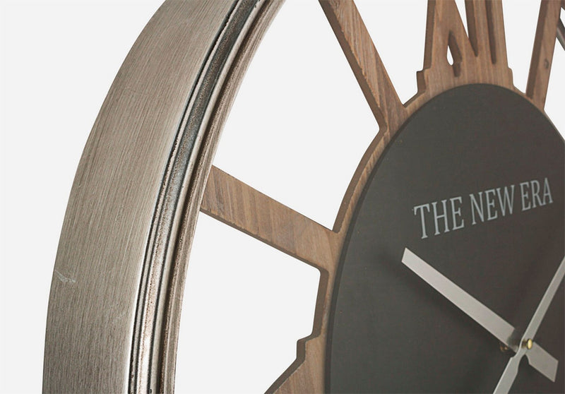 Orologio da muro rotondo in metallo cromato e legno con numeri romani cm Ø 60x6h
