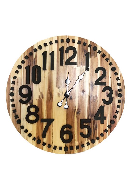 Orologio da parete tondo da soggiorno salotto in legno naturale cm Ø 60x5