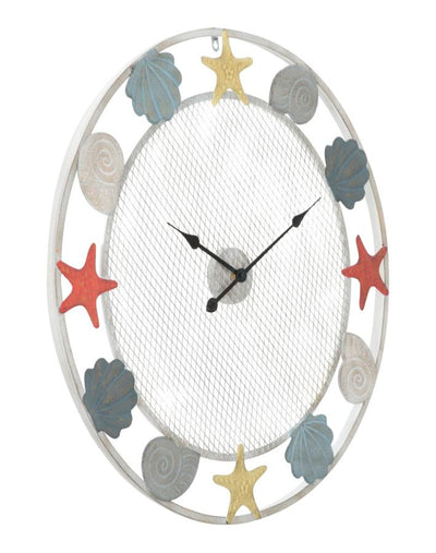 orologio da muro tondo in metallo con conchiglie