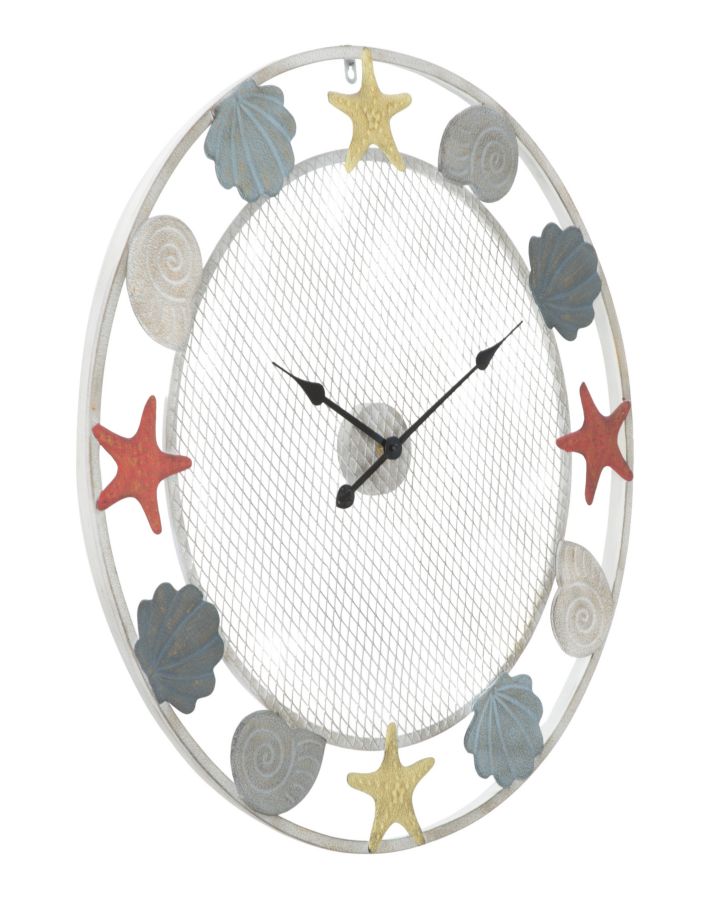 orologio da muro tondo in metallo con conchiglie