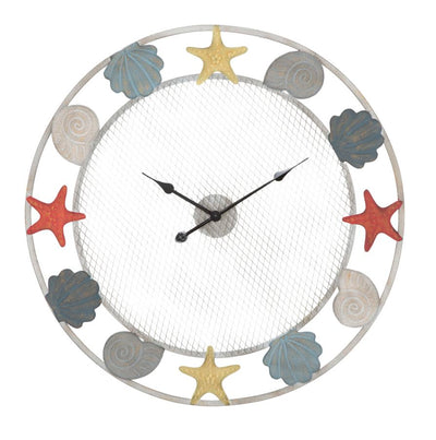 orologio da muro tondo in metallo con conchiglie