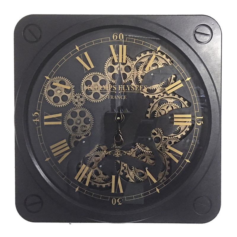 Engrenage Quadro - Orologio da parete quadrato stile industrial in metallo cm 49x5x49h