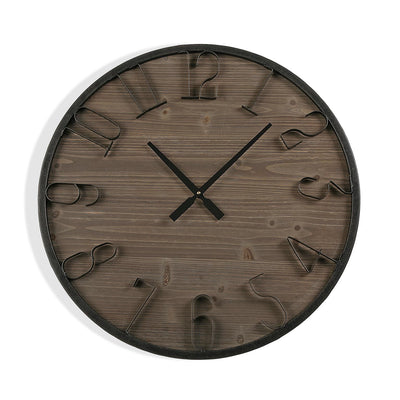 Orologio stile industriale in legno e metallo per salotto soggiorno cm Ø 60x5