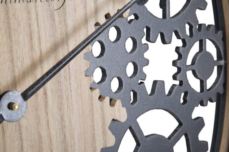 Orologio da parete stile industriale in legno e metallo con ingranaggi cm Ø 60x4