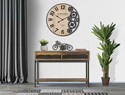 Orologio da parete stile industriale in legno e metallo con ingranaggi cm Ø 60x4